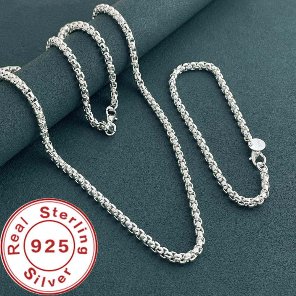 Men Accessories Chain And Bracelet - 925 Sterling Silver 4mm Okrągły łańcuszek