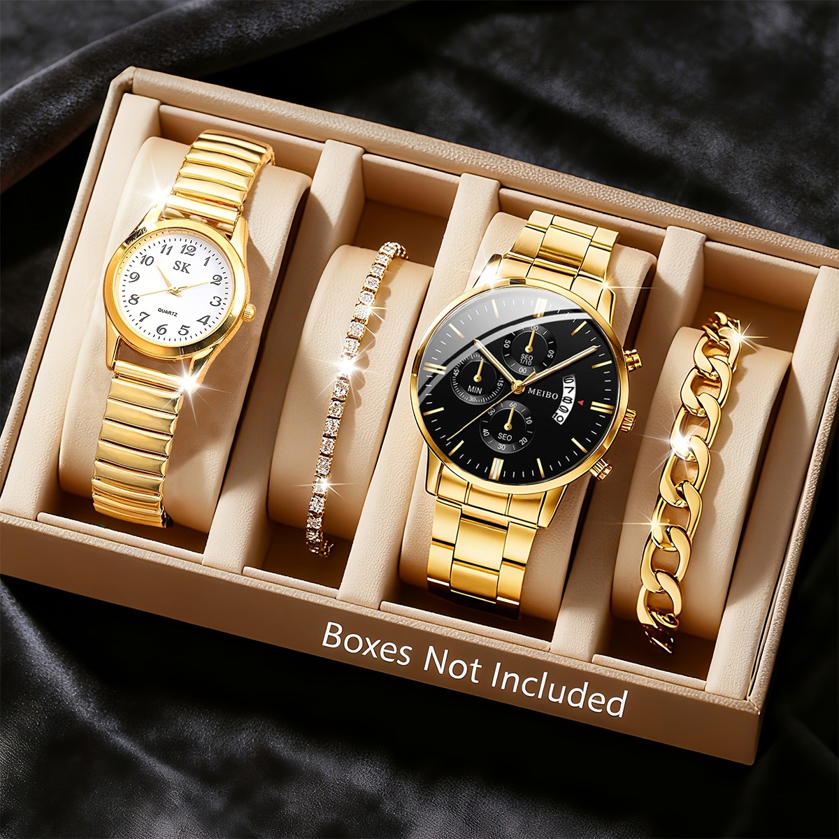 Men Accessories Elegant - 4 SZT. Modny Zestaw Zegarków i
