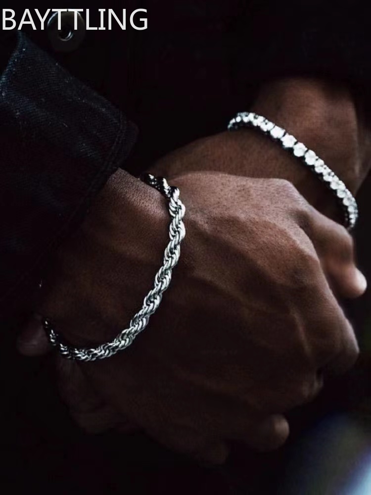 Men Accessories Chain And Bracelet - Hip-Hop Rock 925 srebro Twist Chain