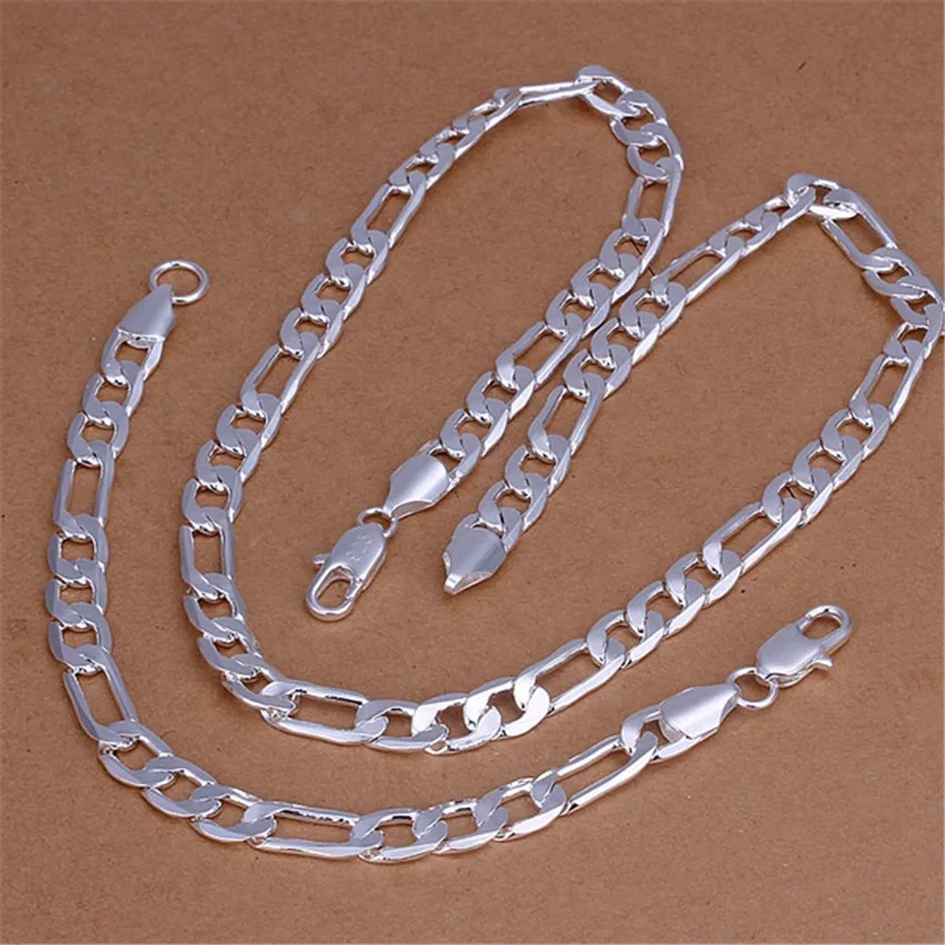 Men Accessories Chain And Bracelet - 925 srebro klasyczny 8MM łańcuszek bransoletki