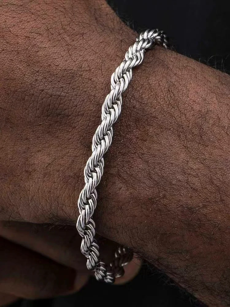 Hip-Hop Rock 925 srebro Twist  – Men Accessories Chain And Bracelet recenzja i cena