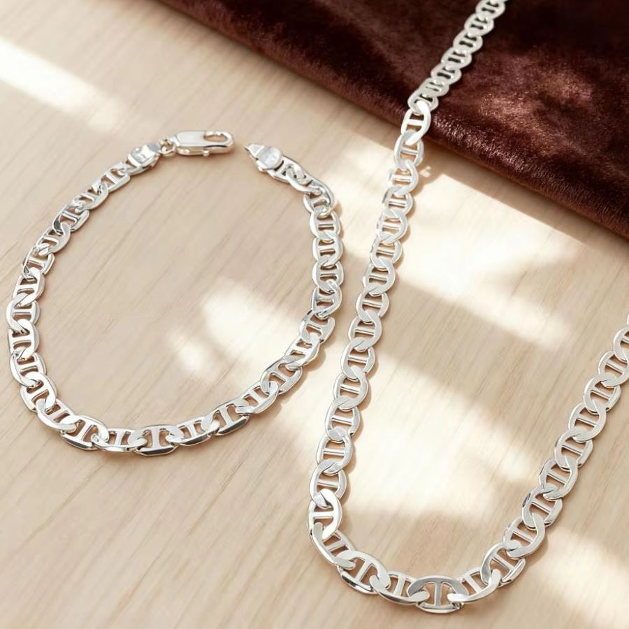 Nowy zestaw biżuterii ze srebr – Men Accessories Chain And Bracelet recenzja i cena